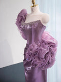 Evafashion Purple Strapless Mermaid Satin Long Prom Dresses Formal Evening Gowns HZ1024