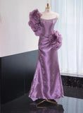 Evafashion Purple Strapless Mermaid Satin Long Prom Dresses Formal Evening Gowns HZ1024