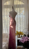 Evafashion Pink Spaghetti Straps Mermaid Chiffon Beading Long Prom Dresses Vintage Evening Gowns HZ1024