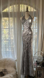 Evafashion Grey V-Neck Mermaid Lace Beading Long Prom Dresses Vintage Evening Gowns HZ1024