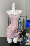 Evafashion Pink Strapless Bodycon Glitter Satin Short Party Dresses Homecoming Dresses HZ1024