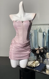 Evafashion Pink Strapless Bodycon Glitter Satin Short Party Dresses Homecoming Dresses HZ1024