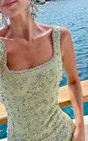 Evafashion Green Square Neck Sheath Beaded Short Party Dresses Homecoming Dresses HZ1024