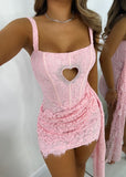 Evafashion Pink Square Neck Bodycon Lace Short Party Dresses Fashion Homecoming Dresses HZ1024