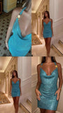 Evafashion Turquoise Swing Collar Sheath Short Prom Dresses Fashion Homecoming Dresses HZ1024