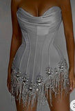 Evafashion Grey Sweetheart Bodycon Satin Short Prom Dresses Homecoming Dresses HZ1024