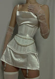 Evafashion White Spaghetti Straps Bodycon Satin Short Prom Dresses Homecoming Dresses HZ1024