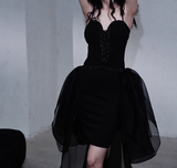 Evafashion Black Spaghetti Straps A-Line Tulle Hi-Lo Prom Dresses Birthday Party Dresses HZ1024