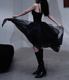 Evafashion Black Spaghetti Straps A-Line Tulle Hi-Lo Prom Dresses Birthday Party Dresses HZ1024