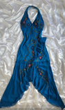 Evafashion Blue Halter Mermaid Beaded Chiffon Short Vintage Evening Gowns HZ1024