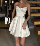 Evafashion Strapless A-Line Satin Short Stunning Prom Dresses Fashion Homecoming Dresses HZ1024
