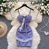 Evafashion Purple Spaghetti Strap Bodycon Lace Short Party Dress HZ1024