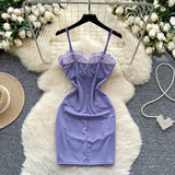 Evafashion Purple Spaghetti Strap Bodycon Lace Short Party Dress HZ1024