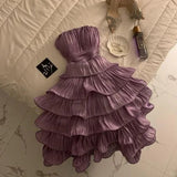 Evafashion Purple Strapless A-Line Chiffon Short Party Dress Sweetheart Evening Gowns HZ1024