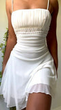 Evafashion White Spaghetti Straps Sleeveless Chiffon Short Prom Dresses HZ1024