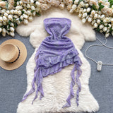 Evafashion Purple Strapless Bodycon Chiffon Ruffle Short Cocktail Party Dress HZ1024