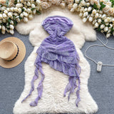 Evafashion Purple Strapless Bodycon Chiffon Ruffle Short Cocktail Party Dress HZ1024