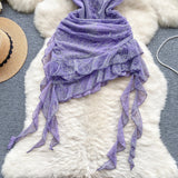 Evafashion Purple Strapless Bodycon Chiffon Ruffle Short Cocktail Party Dress HZ1024