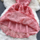 Evafashion Pink Spaghetti Straps A-Line Printed Chiffon Short Stunning Party Dress HZ1024