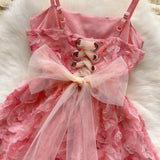 Evafashion Pink Spaghetti Straps A-Line Printed Chiffon Short Stunning Party Dress HZ1024