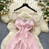 Evafashion Pink Spaghetti Straps Sheath Chiffon Dress Cocktail Party Dress HZ1024