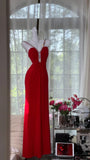 Evafashion Red Sweetheart Neck Sheath Chiffon Backless Long Party Dresses Elegant Simple Evening Gowns with Diamonds HZ1024