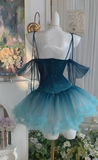 Evafashion Gradient Jade V-neck A-Line Tulle Short Party Dresses Sweetheart 16 Birthday Dress HZ1024
