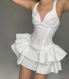Evafashion White V-neck A-Line Short Party Dresses Cute Birthday Dress HZ1024