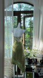 Evafashion Green Spaghetti Straps A-Line Chiffon Beaded Short Prom Dresses HZ1024