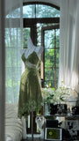 Evafashion Green Spaghetti Straps A-Line Chiffon Beaded Short Prom Dresses HZ1024