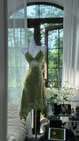 Evafashion Green Spaghetti Straps A-Line Chiffon Beaded Short Prom Dresses HZ1024
