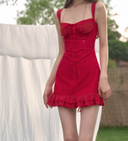 Evafashion Red Square Neck A-Line Short Birthday Party Dress HZ1024