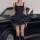 Evafashion Black Square Neck A-Line Satin Short Prom Dresses Cocktail Party Dress HZ1024