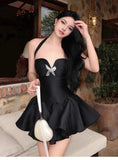 Evafashion Black Halter A-Line Satin Short Evening Gowns Sweet Homecoming Dress HZ1024