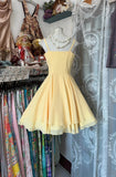 Evafashion Yellow Spaghetti Straps A-Line Chiffon Short Birthday Party Dress HZ1024