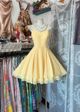 Evafashion Yellow Spaghetti Straps A-Line Chiffon Short Birthday Party Dress HZ1024