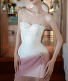 Evafashion White Strapless Sheath Satin Short Evening Dress Sweet Homecoming Dress HZ1024