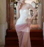 Evafashion White Strapless Sheath Satin Short Evening Dress Sweet Homecoming Dress HZ1024