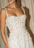 Evafashion White Square Neck Sheath Beaded Short Wedding Dress Birthday Evening Gowns HZ1024