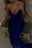 Evafashion Navy Blue Sweetheart Mermaid Long Prom Dresses Sparkling Formal Evening Gowns HZ1024