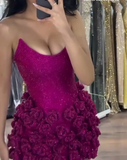 Evafashion Strapless Fuchsia Bodycon Glitter Short Evening Dress Homecoming Dress HZ1024