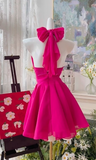 Evafashion Fuchsia Halter Neck A-Line Chiffon Short Party Dress Cocktail Outfit HZ1024