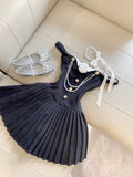 Evafashion Black Hepburn Style Off-shoulder A-Line Pleated Short Party Dress HZ1024