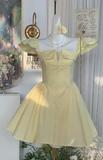 Evafashion Butter Yellow Square Neck A-Line Short Birthday Party Dress Sweet Homecoming Dress HZ1024