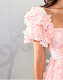 Evafashion Pink Sweetheart Neck A-Line Tulle Applique Short Prom Dresses Sweet Homecoming Dress HZ1024