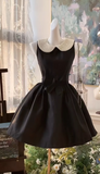 Evafashion Black A-line Satin Beading Short Birthday Dress Daily Evening Dress HZ1024