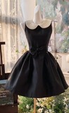 Evafashion Black A-line Satin Beading Short Birthday Dress Daily Evening Dress HZ1024