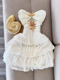 Evafashion White Strapless A-Line Chiffon Short Party Dress Birthday Dress with Starfish HZ1024
