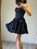 Evafashion Black Strapless Bodycon A-Line Satin Short Party Dress Fashionable Homecoming Dress HZ1024
