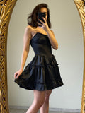 Evafashion Black Strapless Bodycon A-Line Satin Short Party Dress Fashionable Homecoming Dress HZ1024